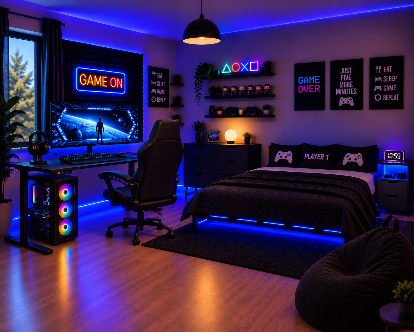 Une chambre noir et néon