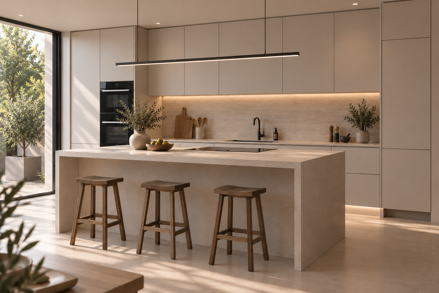 Cuisine minimaliste aux tons clairs