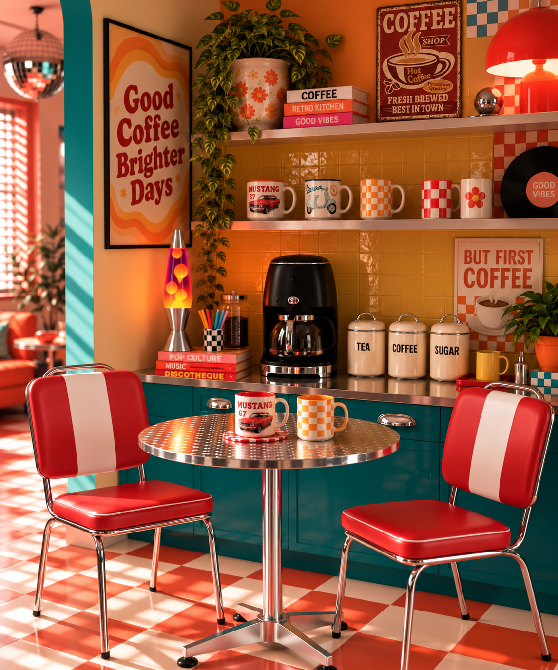 Un espace café aux couleurs pop