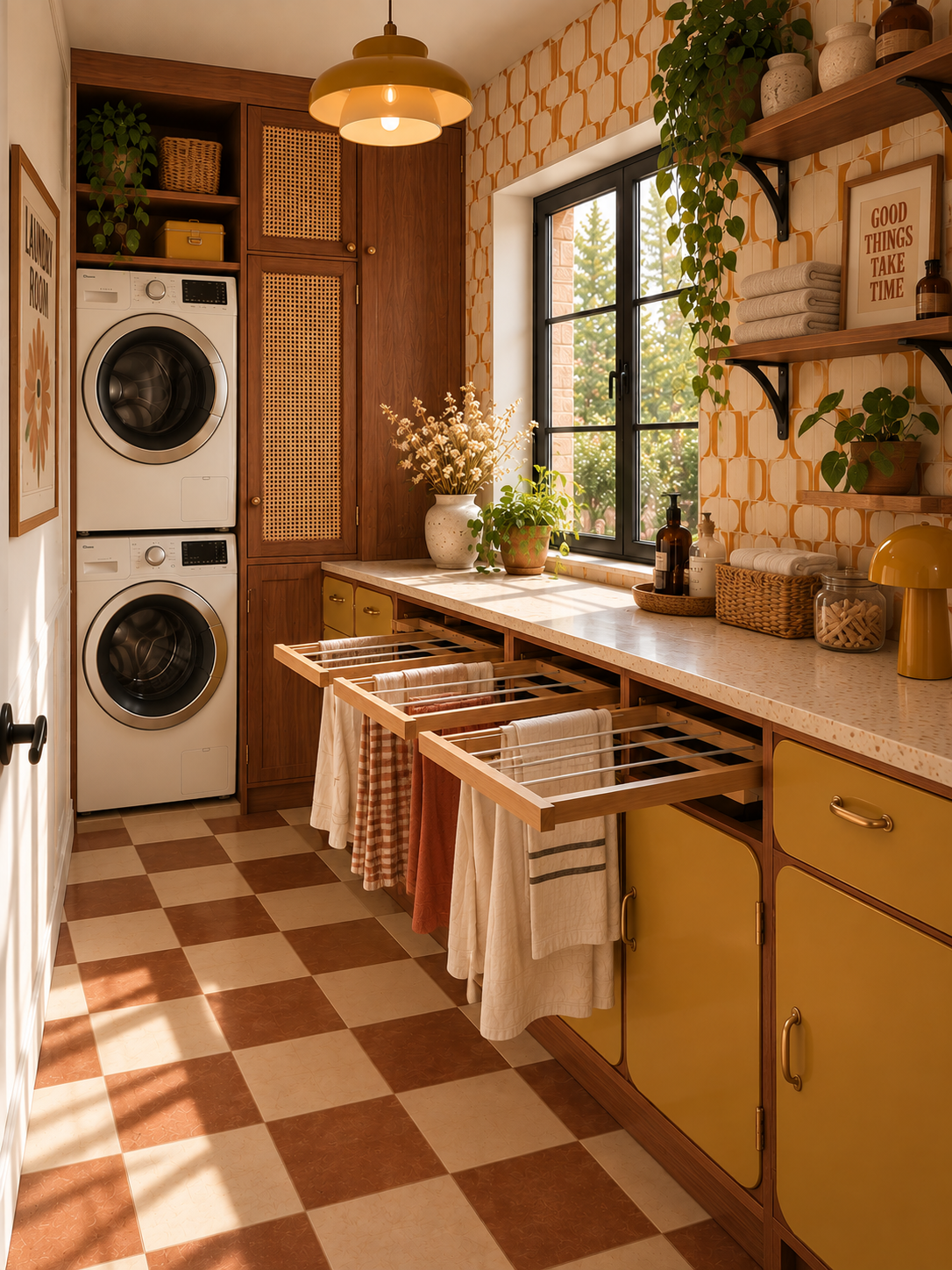 Une buanderie vintage aux tons moutarde