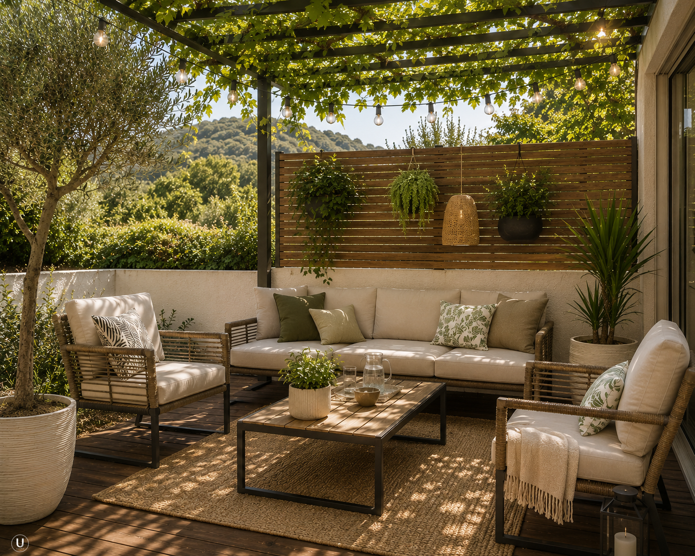 Une terrasse méditerranéenne aux tons naturels