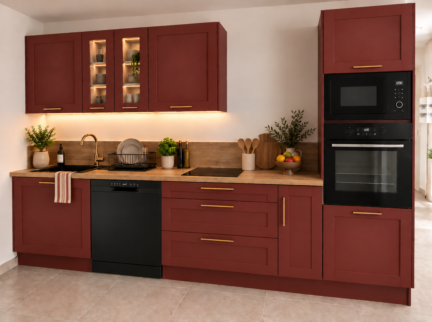 Une cuisine rouge brun pleine de caractère