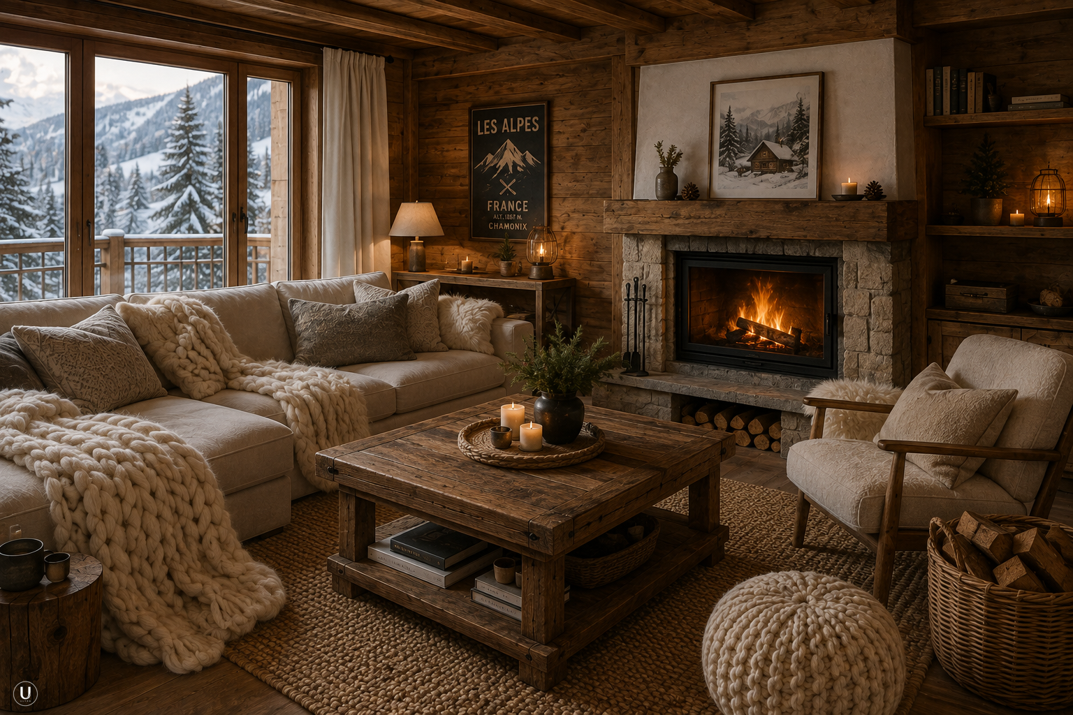 Salon chalet laine et bois