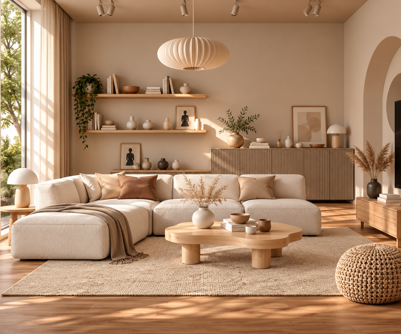 Un salon Japandi tout en douceur