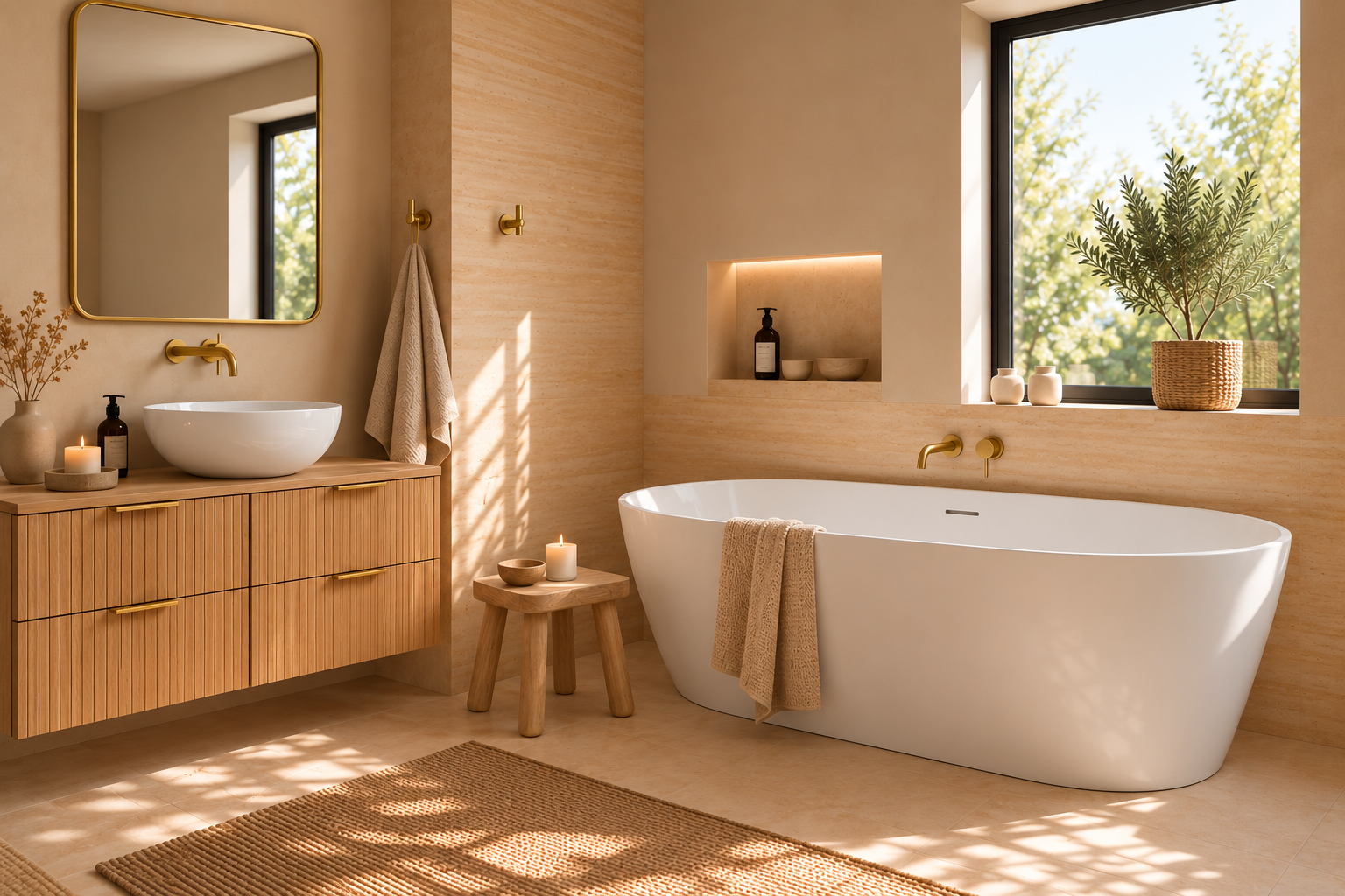Une salle de bain Japandi